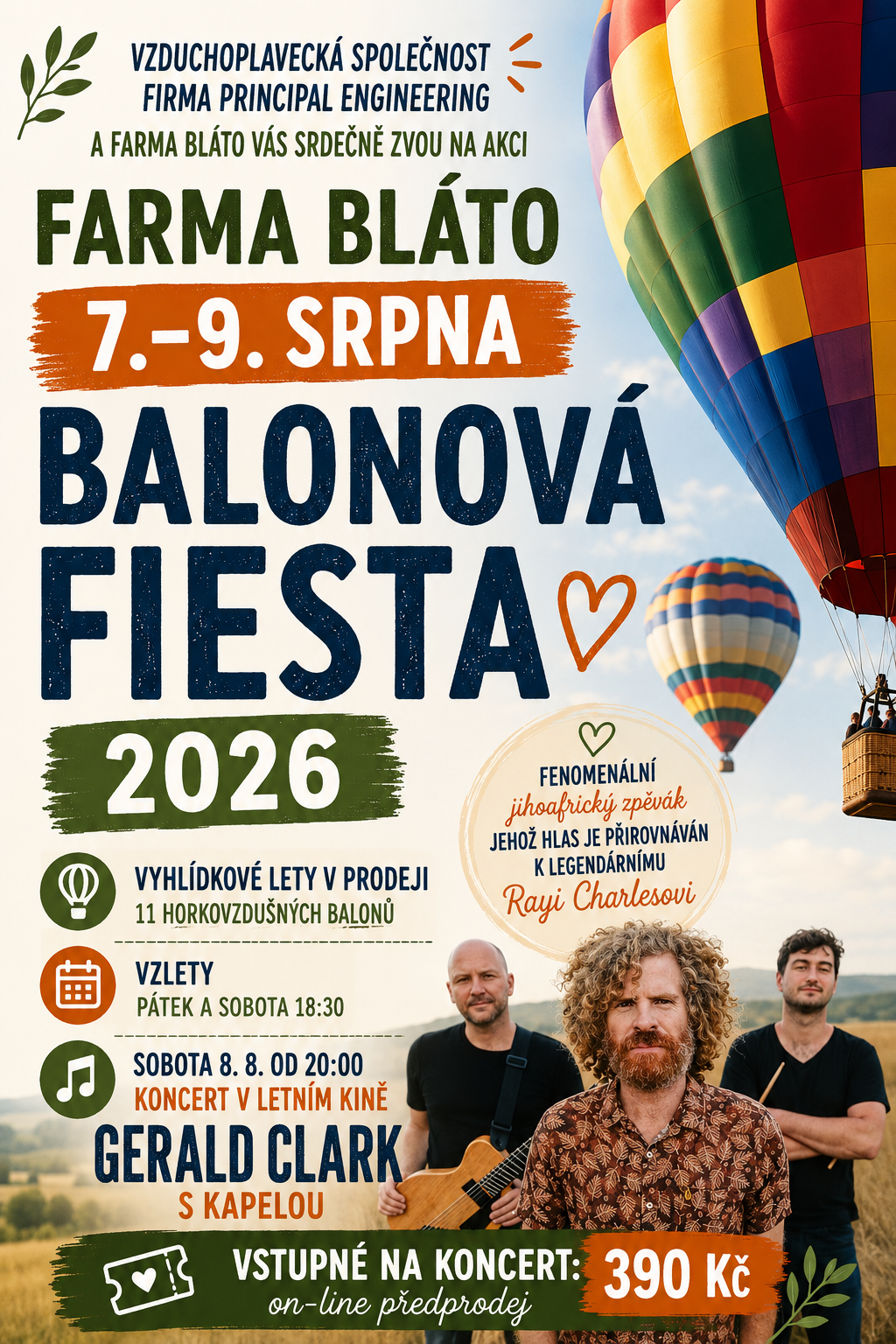 Plakát Balonové nebe na Farmě Bláto 2026 – let balonem nad Sázavou, středočeský kraj